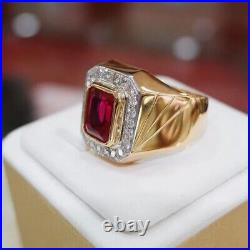 4Ct Lab Created Ruby Diamond Men's Engagement Wedding Ring 14K Yellow Gold Over