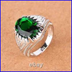 4Ct Lab Emerald Green Oval Cut Men's Solid 925 Silver Vintage Style Pinky's Ring