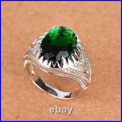 4Ct Lab Emerald Green Oval Cut Men's Solid 925 Silver Vintage Style Pinky's Ring