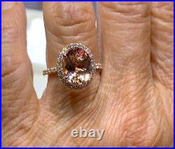 4Ct Oval Natural Morganite Halo Antique Engagement Ring 14K Rose Gold Plated