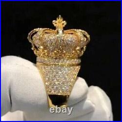 4Ct Round Diamond Lab Created Men's Pinky King Crown Ring 14k Yellow Gold Plated