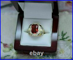 4.00 CT Red Ruby Men's Antique Art Deco Vintage Band Ring 14k Yellow Gold Finish