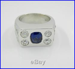 4.29 Vintage 14k White Gold Sapphire Old Mine Diamond Mens Ring Appraisal $10100