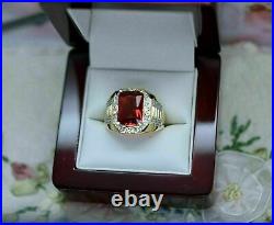 4 CT Simulated Emerald Ruby Diamond Men's Vintage Band Ring 14k Yellow Gold Over