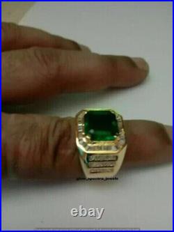 4 Ct Asscher Simulated Green Emerald Vintage Men's Ring 14K Yellow Gold Plated