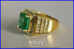 4 Ct Asscher Simulated Green Emerald Vintage Men's Ring 14K Yellow Gold Plated