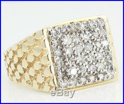 50 CT Natural Diamond Mans Ring 10K Yellow Gold Nugget Size 11.25 Vintage 8.9 g