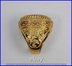 5.20 Ct Lab Created Round Amethyst Yellow Gold Finish Men's Bishop Ring
