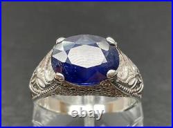 5.64 Ct Mined Sapphire. 925 Sterling Silver Mens Florentine Ring Sz 11.5 7+grams