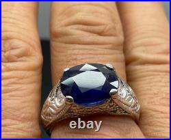 5.64 Ct Mined Sapphire. 925 Sterling Silver Mens Florentine Ring Sz 11.5 7+grams