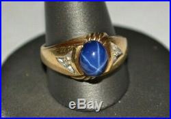 60s Vintage 10k Yellow Gold MCM Mod Star Sapphire & Diamond Mens Ring 4.5g Sz 10