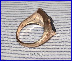 60s Vintage Solid 10k Gold 9g Black Onyx & Diamond Mens Ring Smooth Back Sz 10
