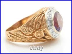 6.90 Carat Natural Amethyst and Diamonds in 18K Rose Gold Men's Antique Ring