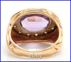 6.90 Carat Natural Amethyst and Diamonds in 18K Rose Gold Men's Antique Ring