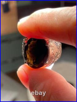 8.33 Ct Tektite Meteorite Sterling Silver Mens Dragon Ring Sz 11.25 Space Glass