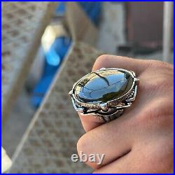 925 Men Silver Peridot Gemstone Ring Large Handmade Ottoman Engraved Men Ring