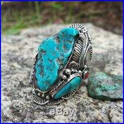 Real Blue Turquoise Ring NAVAJO America Native 925 Silver Ethnic Indian Men 