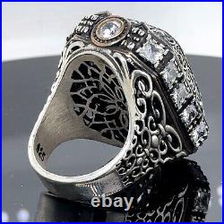 925 Silver Men Large Eagle Ottoman Style Handmade Ring Large Square Mens Ring