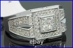 925 Silver Men's 1.70CT Round Cut Diamond Engagement Wedding Ring