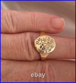 925 Silver Yellow Gold Plated Vintage Jewelry Signet Men's Ring Botanical Design