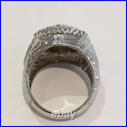 925 Solid Silver Fancy Champagne & White Cubic Zirconia Vintage Style Men's Ring
