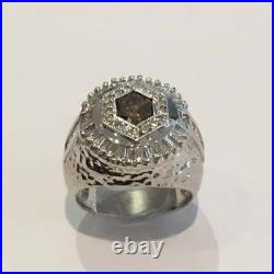 925 Solid Silver Fancy Champagne & White Cubic Zirconia Vintage Style Men's Ring
