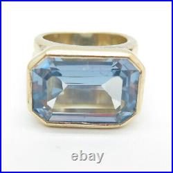 925 Sterling Silver Gold Plated Vintage Real Blue Topaz Gemstone Ring Size 6.25