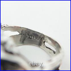 925 Sterling Silver Vintage Real Amethyst & Pearl Brutalist Ring Size 5.75