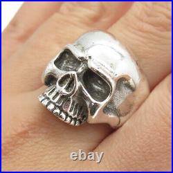 925 Sterling Silver Vintage Skull Biker Ring Size 10