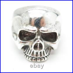 925 Sterling Silver Vintage Skull Biker Ring Size 10