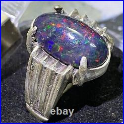 925 sterling Silver men' ring Natural black fire opal Australian opal silver
