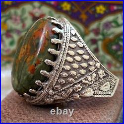 925 sterling Silver mens ring Natural blood healing blood Agate Aqeeq