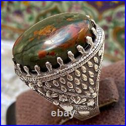 925 sterling Silver mens ring Natural blood healing blood Agate Aqeeq