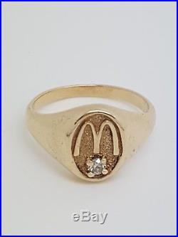 9ct Gold & Diamond McDonalds Service Ring Hip Vintage Maccas Lover Mens Sz 10.25