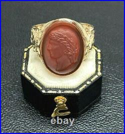 9ct Intaglio Seal Gold Ring Carnelian Stylish QTY Mens Vintage 1970's SizeW 7.4g