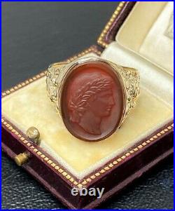 9ct Intaglio Seal Gold Ring Carnelian Stylish QTY Mens Vintage 1970's SizeW 7.4g