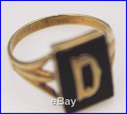 9ct Mens Ring Yellow Gold Onyx Initial D Jewellery Jewelry Sz Z Vintage Art Deco