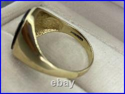 9ct Yellow Gold Vintage Mens Onyx & Diamond Signet Ring Size S UK Hallmarked