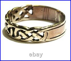 9k yellow gold celtic wecding band mens ring 3.7g estate vintage antique rare