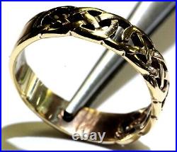 9k yellow gold celtic wecding band mens ring 3.7g estate vintage antique rare