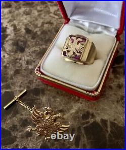 ALBANIAN two headed eagle 14k gold ring and Pendant Set Unique