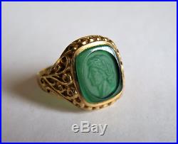 A Good Vintage 9 Carat Gold Gents Ring Carved With A Classical Mans Head