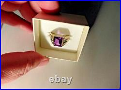 Alexandrite & Genuine Emerald Solid Gold Mens Strong Color Change Ring size 9.5