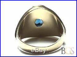 Amazing Vintage Mens 14K Yellow Gold Faceted Sapphire Ring Size 8