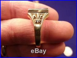 Amazing! Vtg Antique Mens N/m 10k Yellow Gold Art Deco E Signet Ring Size 13.5