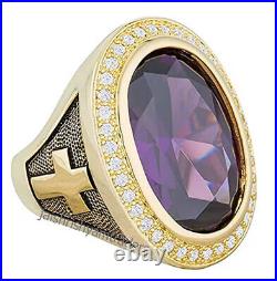 Amethyst Gold Vintage Bishop Cross Mens 925 Silver Cz Diamond Engagement Ring