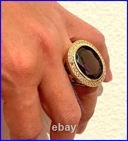 Amethyst Gold Vintage Bishop Cross Mens 925 Silver Cz Diamond Engagement Ring