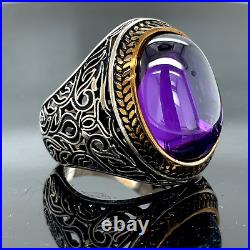 Amethyst Ring, Amethyst Silver Men Handmade Ring, Purple Gemstone Ring