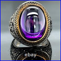 Amethyst Ring, Amethyst Silver Men Handmade Ring, Purple Gemstone Ring