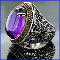 Amethyst Ring, Amethyst Silver Men Handmade Ring, Purple Gemstone Ring